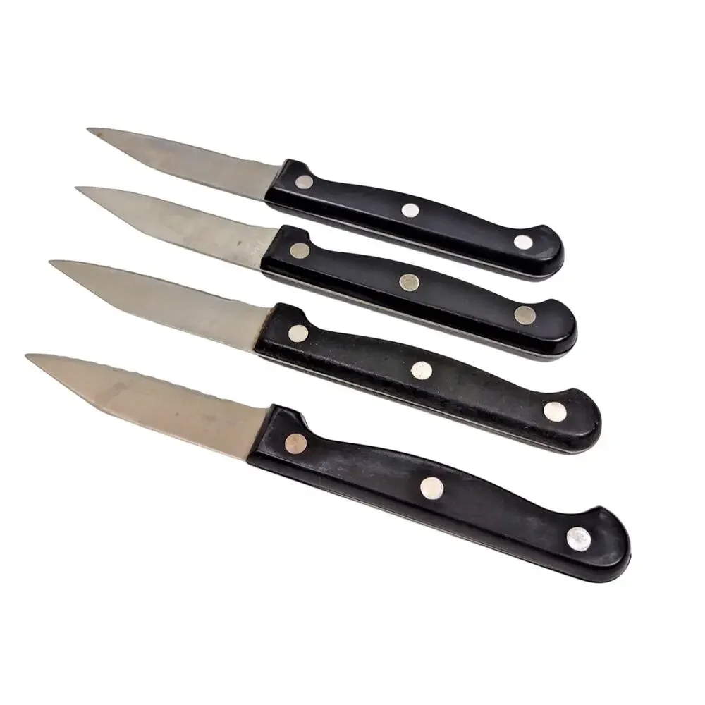 Set of 4 VTG Pairing Knives with Black Handles Serrated 3 in Blades